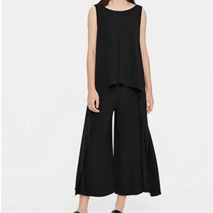 NWT Eileen Fisher Silk Georgette Crepe Drape Front Jumpsuit Size Large L Black